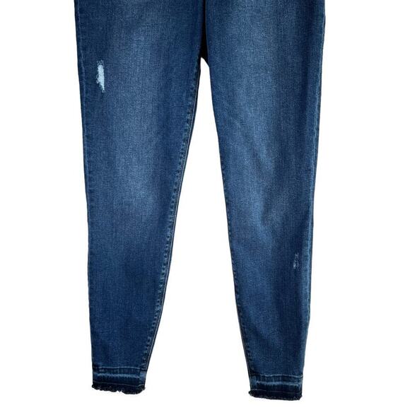 Spanx Distressed Pull-On Skinny Jeans High Rise Raw Hem Medium Blue Wash, Large - Picture 6 of 11